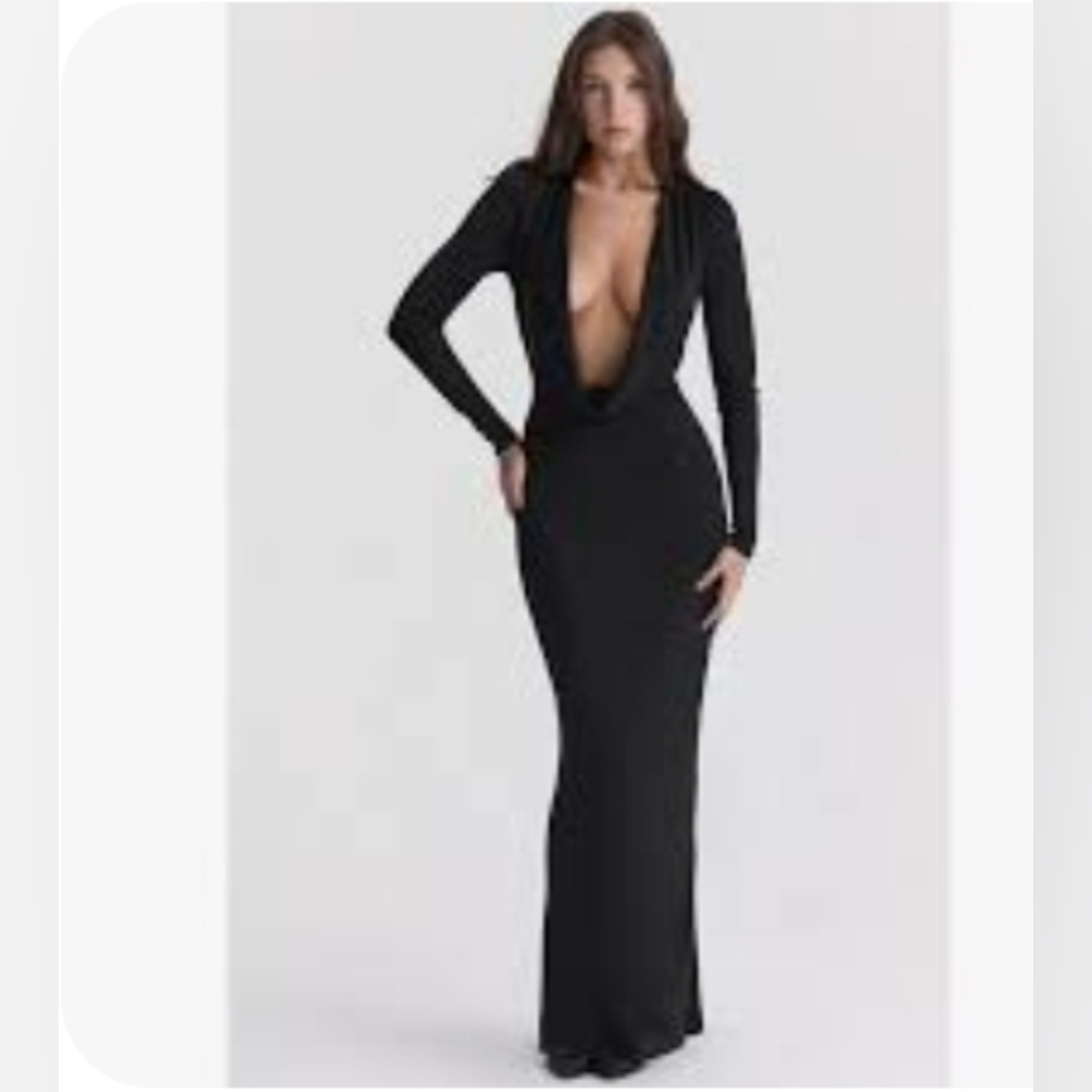 House of CB Black Keeya Long Sleeve Belted Neck Bodycon Dress